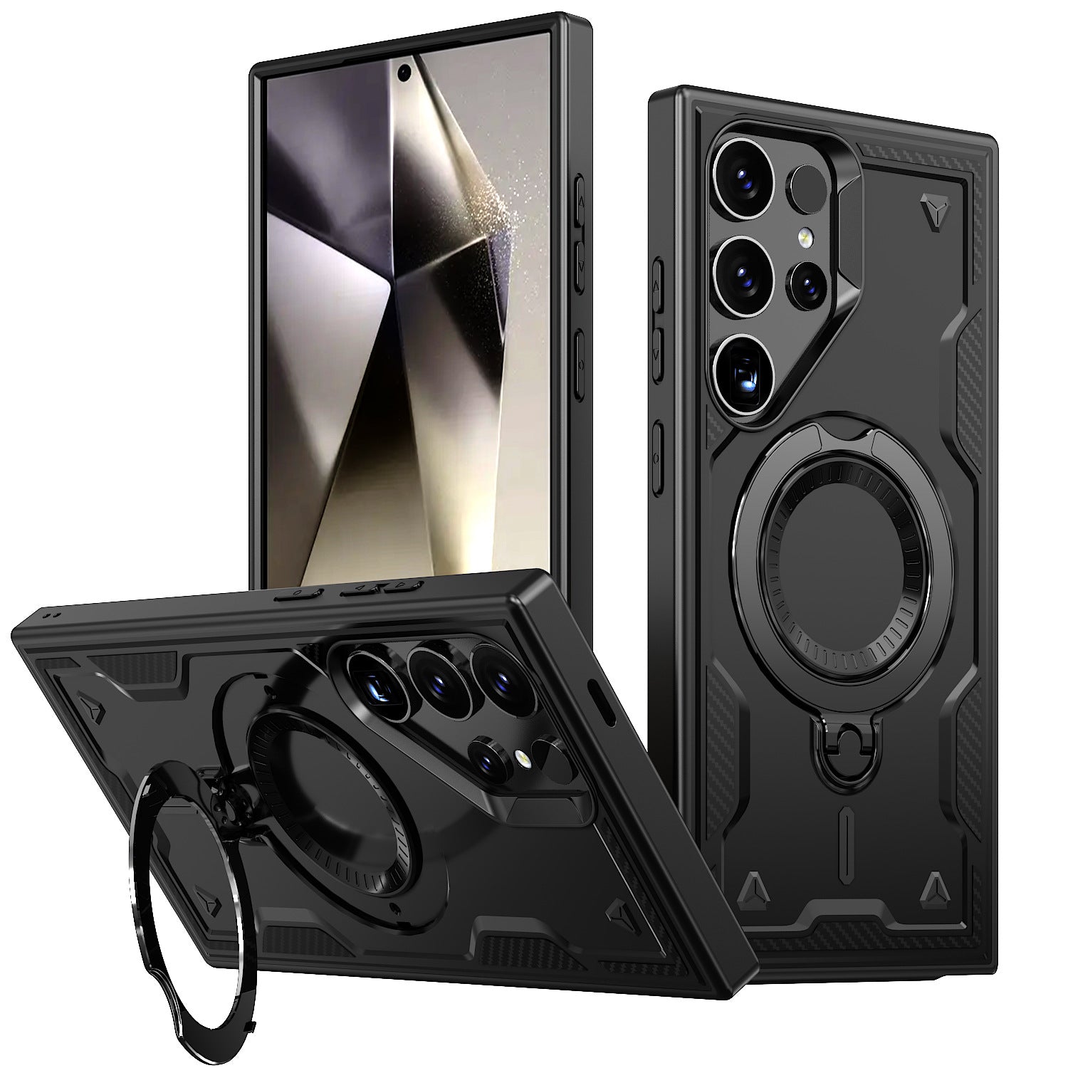 Reiko 360 Degree Rotating Magnetic Versatile Stand Black Compatible with Samsung Galaxy A35 5G